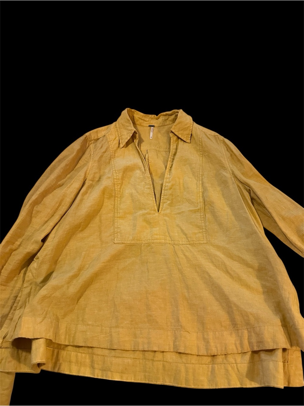 Free People Women's Relaxed Pullover V-neck collared Shirt - Mustard Size M